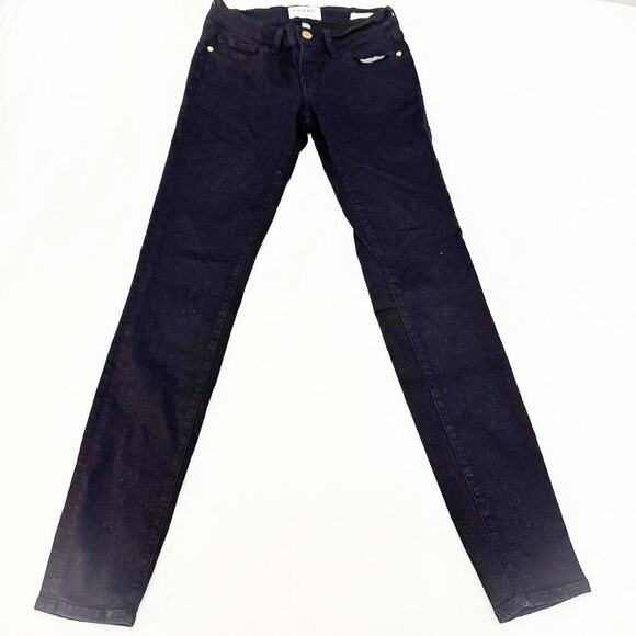 Frame Le Skinny de Jeanne Black Denim Jeans Gold Button Size 24 - Picture 2 of 9